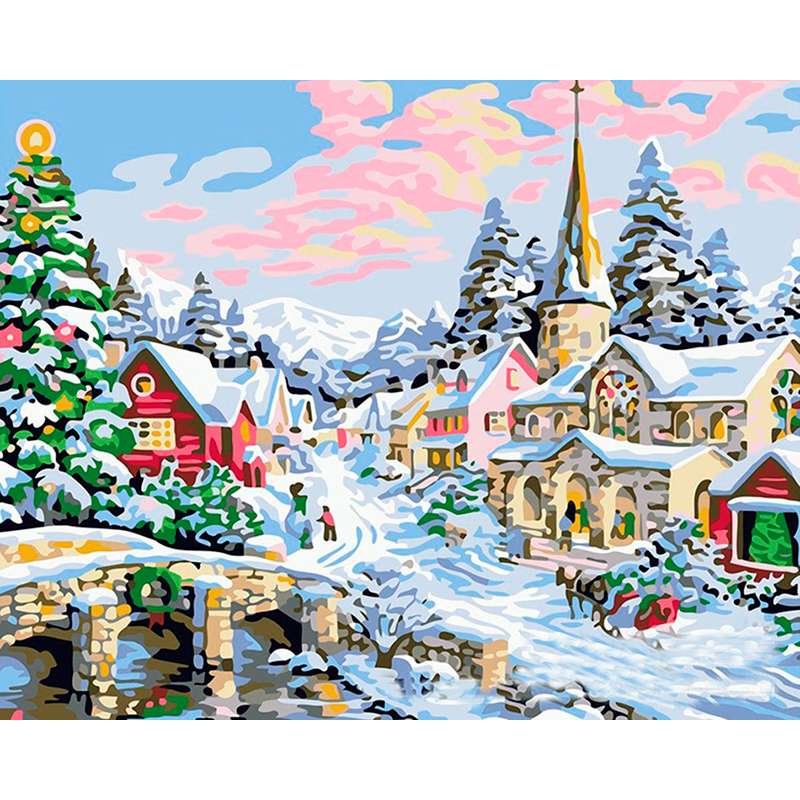 Christmas Morning Paint by Numbers Kit Winter Cityscape