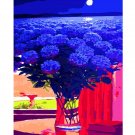 Blue Flowers At Window DIY Paint by Number Kit Adult Beginner Moon Landscape on Linen Canvas