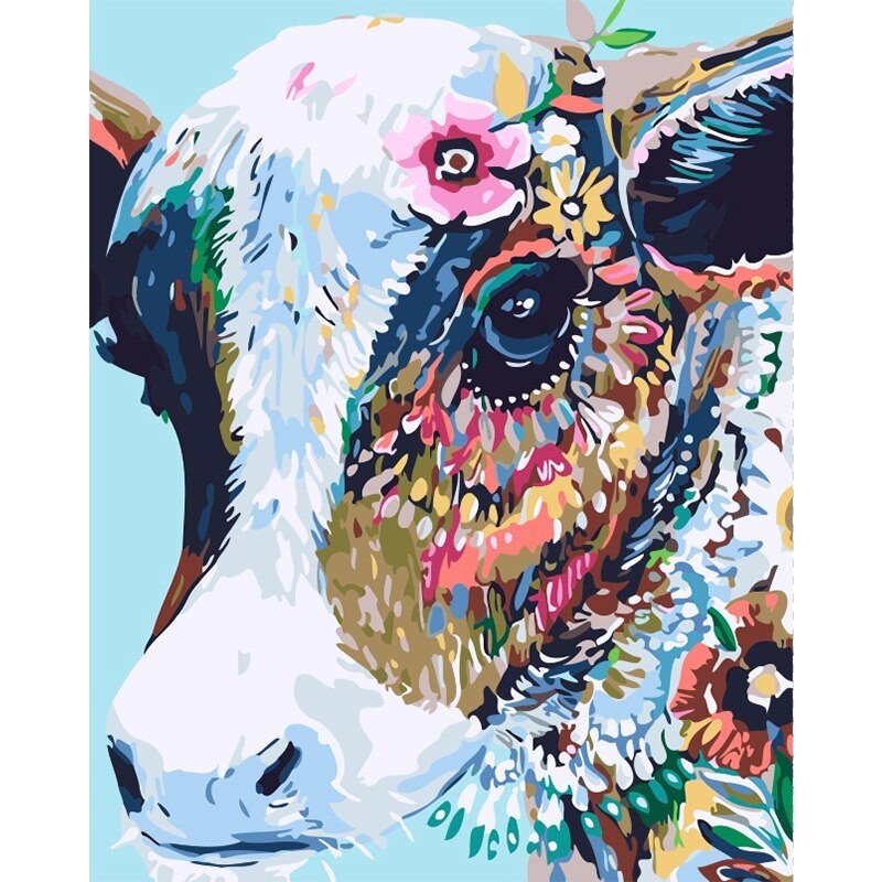 Colorful Cow Animals DIY Easy Painting by Numbers Kits for Adults Beginners Set For Hand Made 16x20