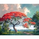 Flamboyant Landscape DIY Painting by Number Kit Flame Tree Acrylic Paint Linen Canvas for Handmade