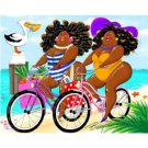 Fat Ladies on Bicycles DIY Paint by Numbers Kit for Adults Two Funny Women Linen Canvas Set 16x20