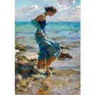 Girl at Seacoast DIY Painting by Number Kit for Adults Woman Portrait Paint on Linen Canvas 16x20