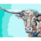 Texas Longhorn Cow Animals DIY Painting by Number Kit for Beginners Linen Canvas Acrylic Paint 16x20
