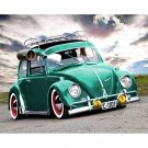 Vintage Volkswagen Beetle DIY Painting by Number Kit for Adults Old Green Car Color by Number Set
