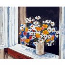 Wild Flowers at Window DIY Painting by Number Kit for Adults Watercolor Paint on Linen Canvas Set