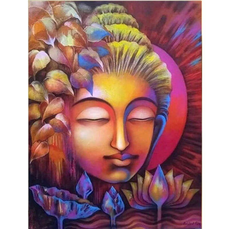 Religious Paint by Numbers Kits Adults Buddha Head Lotus Flowers DIY ...