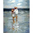 Looking at Sea DIY Painting by Number Kit for Beginners Two Girls at Seacoast Paint on Linen Canvas