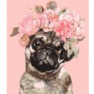 Pug in Flower Wreath DIY Painting by Numbers Kit Adults Beginners Pet Portrait Easy Paint on Canvas