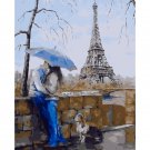 Romance of Paris DIY Painting by Number Kit Couple Under Umbrella Paint on Linen Canvas for Handmade