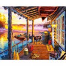 DIY Painting by Numbers Kit Adults Fisherman's House Sunrise on the Lake Landscape Paint on Canvas