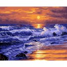 Surf Waves at Sunset DIY Painting by Numbers Kit for Adult Ocean Seascape Easy Paint on Linen Canvas