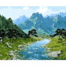Mountain River in Valley Landscape DIY Painting by Number Kit for Adults Acrylic Paint Linen Canvas