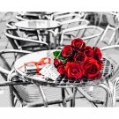 Red Roses on Table Painting by Numbers DIY Kit for Adults Black and White Oil Paint by Number