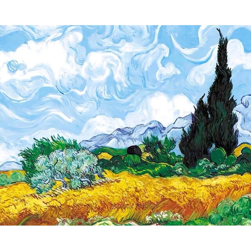 Wheat Field with Cypresses by Vincent van Gogh 1889 Paint by Number