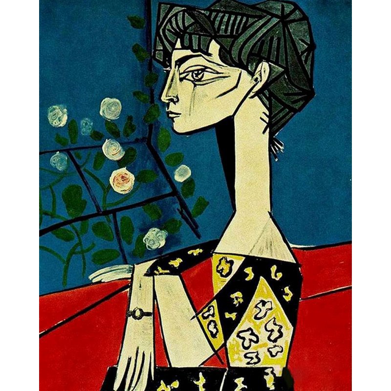 Jacqueline with flowers by Pablo Picasso 1954 Famous Painting Color