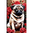 Paint by Numbers for Adults - Floral Pug, DIY Acrylic Animal Paintings by Number Kits, Dog Portrait