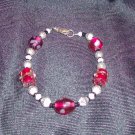 Red Galss Lampwork with Silver Bicone Bracelet