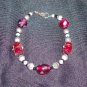 Red Galss Lampwork with Silver Bicone Bracelet