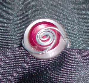 White/Red Buttons w/ Silver Wire Wrapped Ring