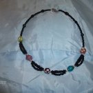 Black Seed Beads with Glass Lampwork Necklace