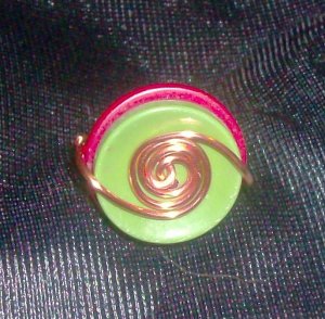 Copper Wire Wrapped  Button Ring