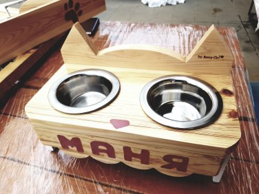Cat handmade feeder, Customized Cat bowl stand Size S