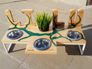 Handmade personalized modern bowl stand for pets, Unique dog feeder Size S