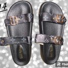 Black Leather Designer Theme Sandals Size 7 For Teens/Women