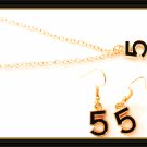#5 Design Dangle Earrings & Necklace Jewelry Set Gold Tone & Black