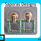 18KRP Square Design Stud Earrings With Blue Crystals