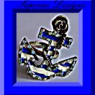 Antique Anchor Design Ring With Clear Rhinestones Size 7 & Adjustable