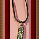 Antique Theme Necklace With Colorful Rhinestones & Brown Leather Chain