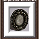 Antique Theme Ring With White Bead Size 8 & Adjustable To Fit Most Fingers