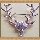 Antique Theme Gold Tone Deer With Antlers Design Brooch