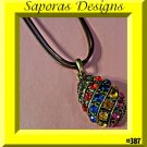 Antique Theme Pineapple Design Necklace With Colorful Rhinestones & Brown Rope Chain