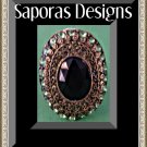 Antique Theme Ring With Green Crystals & Black Bead Size 5.5 & Adjustable To Fit