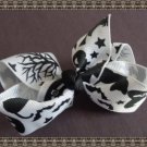 Black & White Halloween Design Hair Bow With Pumpkins Witch Hats & Bats