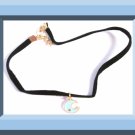 Blue & Gold Color Moon/Star Design Black Leather Choker Necklace