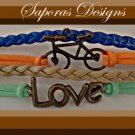 Colorful Multi-Layered Leather Bracelet With Braids Love & Bicycle Charm