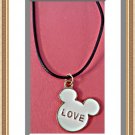 Mickey Mouse "Love" Theme Necklace With Black Rope Chain