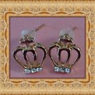 Gold Tone Crown With Cross Design Stud Earrings With Clear Crystals Gold Tone Crown With Cross Design Stud Earrings With Clear Crystals