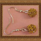 Gold Tone Dangle Earrings With Orange Ball Designs & Orange Crystals