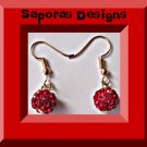 Gold Tone Dangle Earrings With Red Ball Round Circle Designs