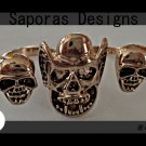 Gold Tone Double Finger Demon / Skull Ring Size 6.5 Unisex Biker Gothic Punk