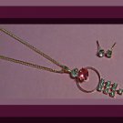 Gold Tone Necklace & Stud Earring Jewelry Set With Pink & Clear Crystals Gold Tone Necklace & Stud Earring Jewelry Set With Pink & Clear Crystals