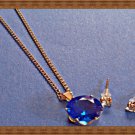 Gold Tone Necklace With Blue Crystals & Clear Crystal Stud Earrings Gold Tone Necklace With Blue Crystals & Clear Crystal Stud Earrings