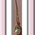 Gold Tone Necklace With White Faux Pearl
