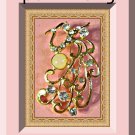 Gold Tone Peacock Design Brooch With Clear Crystals & White Bead