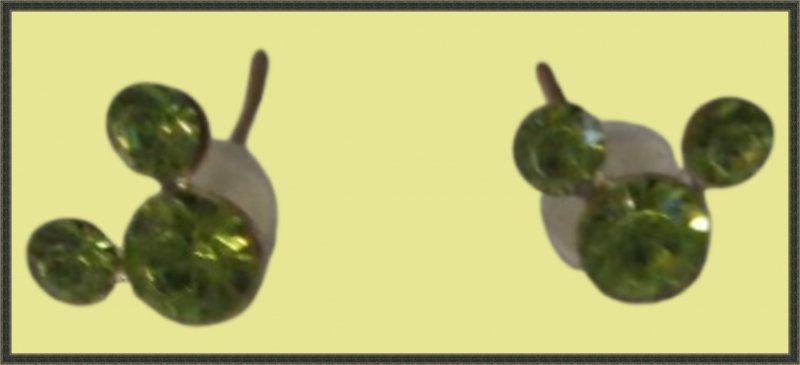 Green Crystal Stud Mouse Theme Earrings For Kids (Girls)