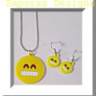 Grinning Face With Teeth Necklace & Dangle Earring Jewelry Emoji Set